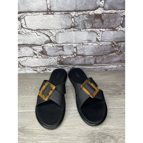 OluKai La'i Slide Black Leather Leopard Beach Sandals Women Sz 8M US/38EU - Picture 2 of 16